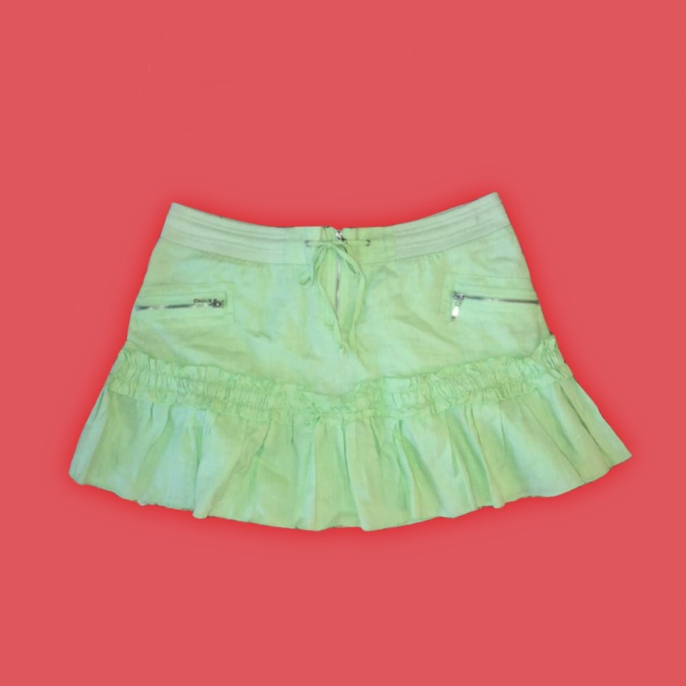 y2k green pleated mini skirt